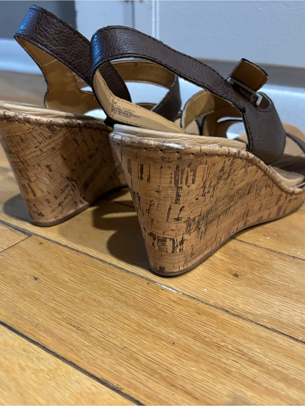 boc Dark Brown Cork Wedge Sandals with Buckle Ankle Strap - Picture 4 of 4